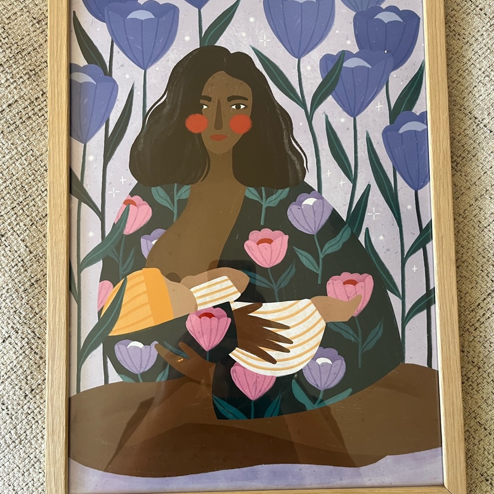 Framed Floral Mother and Child Art Print - Purple, Pink, Cream